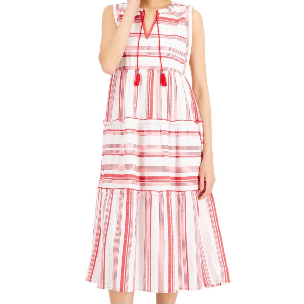 Charter Club White and Red Striped Midi Dress
